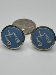 Vintage Wedgwood Blue Scales of Justice Cameo Libra Blue White Gilt Cufflinks