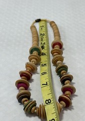 Boho Chic Fashion Wood Rainbow Disc 18” Necklace Vintage Estate Chunky Funky WOW