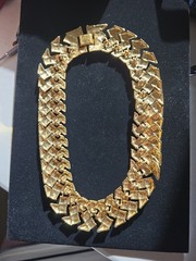 Vtg NAPIER 1¼” Wide Flat Link Collar- Choker Necklace Gold Tone Woven Texture