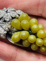 Vintage Antique Art Deco Green Glass Rhinestone Grape Cluster Dress Clip 2″