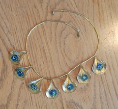 Vintage Necklace Leaf Shaped Pendants with Peacock / Evil Eye Bead