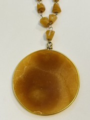 Carved 32” Agate Aztec Mayan Calendar Pendant Art Stoned Necklace 70s
