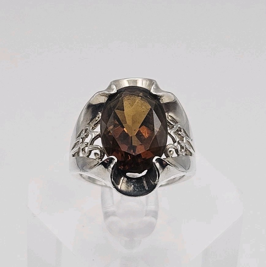 Sterling Silver Vintage 4.00ct Smoky Quartz Ring Size 6.5 Unidentified Mark