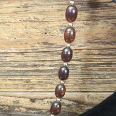 Vintage Avon Cognac Faux Amber Lucite Beaded Necklace Gold Tone Accents