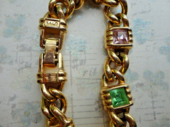RARE VTG SIGNED S.A.L SWAROVSKI GOLDTONE MULTI COLOR CRYSTAL LINK CHAIN BRACELET