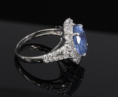 Rare 4.71ct GIA Ceylon No Heat Sapphire & 1.32ct Diamond Platinum Ring Size 6.25
