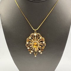 Vintage Francois by Coro Rhinestone Brooch & Pendant Necklace Gold Tone 16″