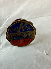 Vtg 1914 Chicago Golden Jubilee Pin Stud Button Red Blue Gold Commemorative