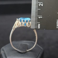 Vtg Sterling Large Blue Topaz Statement Ring 11.25 Kabana Faceted Openwork Crown
