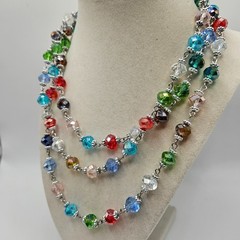 VINTAGE Premier Designs Jubilee Multicolor Faceted Bead 58″ Strand Necklace