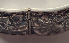 Antique Silver Plated 3-D Art Nouveau Hinged Cuff Bracelet Hallmarked