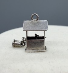 Vintage Sterling Silver Mechanical Wishing Well Charm Pendant Winds Up Bucket