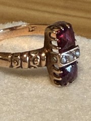 Antique Victorian, Ring, Garnet And Seed Pearls, 10 K Gold