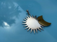 Mexico 925 Sterling Silver Vintage Crescent Copper Moon & Sun Pendant 13.6