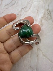 Vintage Estate Old Taxco Mexican Sterling Silver Malachite Signed Cuff Bracelet