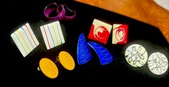 Vintage Retro Geometric Multicolor Pierced Metal Earrings Lot 1980s