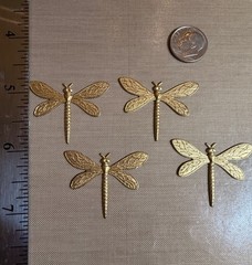 Vintage Brass Dragonfly Stampings 36mm Nature Jewelry Findings Lot of 4 NOS