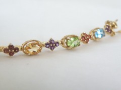 Zales 18K Gold on Sterling Silver 925 Multi Gemstone Tennis Bracelet Fits 7.5″