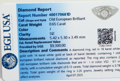 Antique 3 Diamond Filigree Engagement 14K-18KW Gold Ring Size 9 UK-R1/2 EGL USA