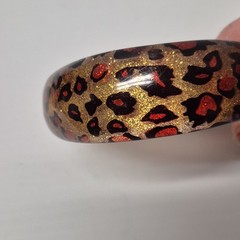 Vtg Chunky Acrylic Lucite Animal Print Glitter Bracelet Asymmetrical Statement