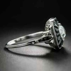 Art Deco Style Lab Created Diamond Fancy Party Wear Ring I14k White Gold Finish