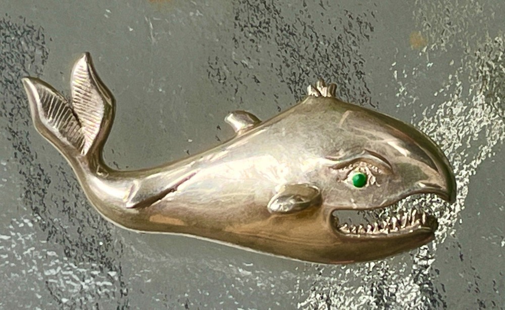 Vintage Mexico Sterling Silver 925 Whale Brooch / Turquoise Eye – 26g