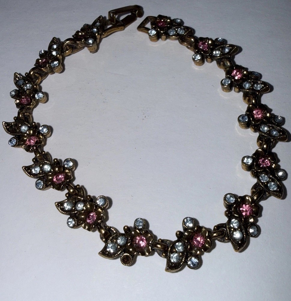 Hollycraft 1950’s Bracelet Multicolor Rhinestones Signed 7.5” Costume Jewelry