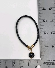 Vintage Sterling Silver Gold Overlay Evil Eye Charm Bracelet Leather braided