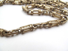 Vintage Heavy Silver & Copper Bar & Cage 7.80mm Link Chain Necklace 30 Inch
