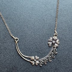Vtg 70s Necklace 925 Silver S Hook Flower Curved Bib Boho Chic Wirework 16”