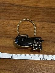 Vintage Enamel Black Cat Gold-Tone Brooch Gold Accents