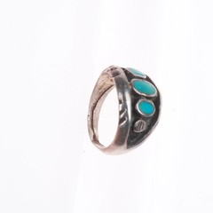 sz6 vintage Navajo sterling silver flush inlay turquoise row size 6 ring