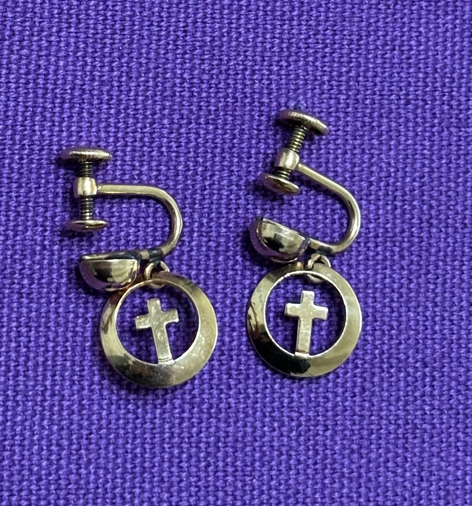 JMS Signed 1/20 12 KT Gold Filled Screw Back Earrings Crosses Open Circles Vtg