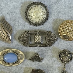 Vintage Jerusalem MOP Star Brooch 935 Silver Brooch plus 9 Brooch Costume Lot