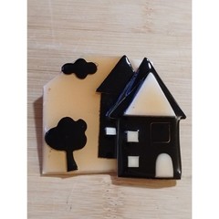 Vintage Acrylic Lucinda House Pin in Black and Golden Yellow