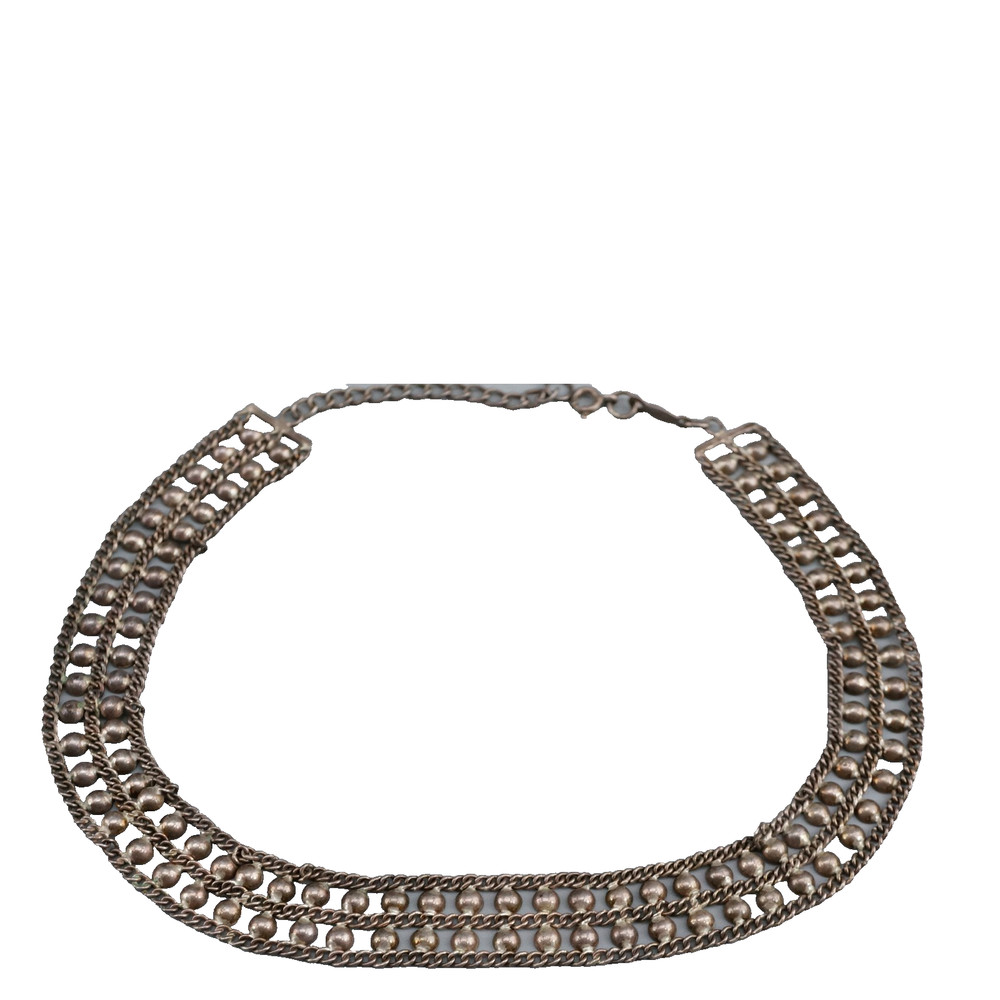 Vtg Ethnic 925 Sterling Sterling Mesh Collar Wide Chain Choker Necklace 22.2g