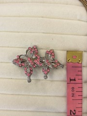 Barbie Pink Rhinestone Double Butterfly Silver Tone Brooch Cottagecore Garden