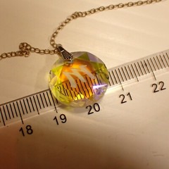 Vintage Iridescent Glass M Pendant Necklace Silver Tone Chain Choker Length 39cm