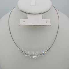 Vintage SWAROVSKI Signed Crystal Necklace Choker Collar Wire Rhodium Plate 17″