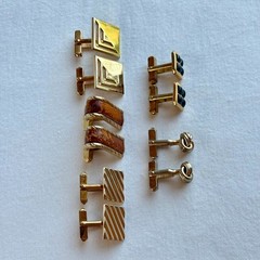 5 Pair SWANK Mid-century Vintage 1950s Cufflinks, Leather, Blue Glass, Love Knot