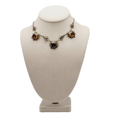 Czech Glass Art Nouveau Deco Flower Motif Brass Festoon Bib Amber Citrine 15 In