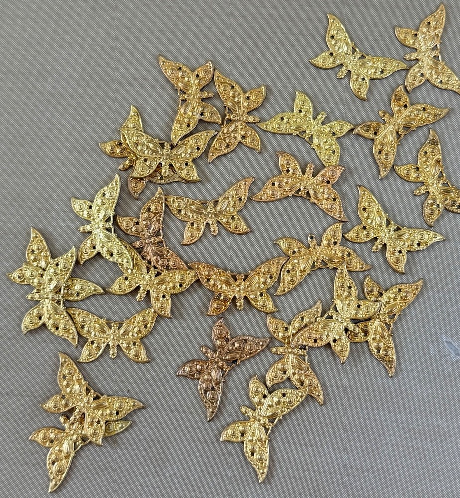 26 Vintage Brass Butterfly Filigree Connectors Stampings Jewelry Findings NOS