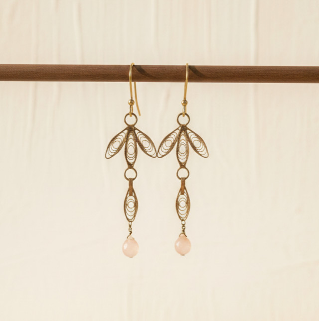 Copper Brass Filigree Aster Earrings w/ Moonstone – Roost – 2½”