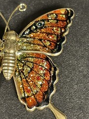 Set of 2 Butterfly Pin Brooches Gold Tone Metal Faux Pearl