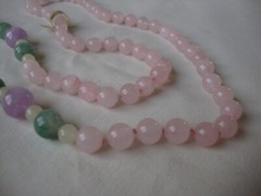 VINTAGE 12mm AMETHYST 10mm AVENTURINE JADE 8mm ROSE QUARTZ ENDLESS BEAD NECKLACE