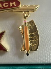 Tona Gold Tone Multicolor Enamel Book Stack And Dangling Charms Teachers Brooch