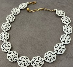 Vintage Trifari White Enamel Choker Necklace Swirl Link Mid Century
