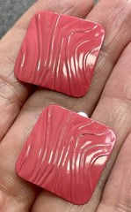 Vintage Pink Salmon Textured Enameled Metal Earrings