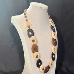 Vintage Bovine Bone & Horn Necklace 23″ Chunky Tribal Style Beads Neutral Earthy