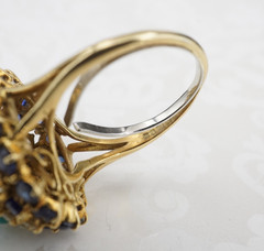 18k Vintage Turquoise Diamond Sapphire Cocktail Dome Ring Sz 6.5 Classic RG4800